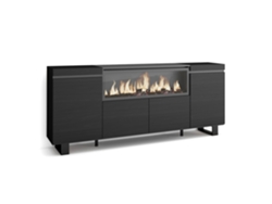 Aparadores para salón, 210, 4 Puertas, Chimenea eléctrica XXL, Diseño industrial, Negro SKRAUT HOME