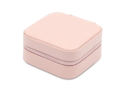Caja de almacenamiento de joyas portátil minimalista de piel sintética rosa