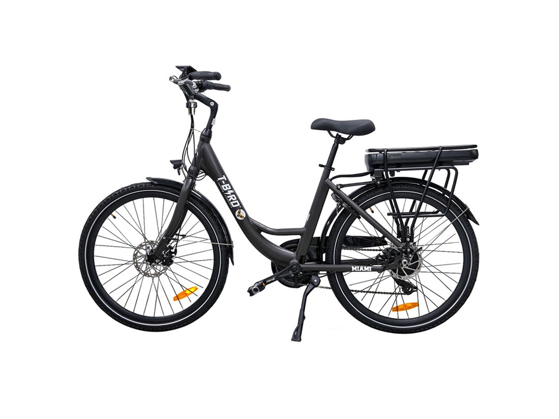 Bicicleta eléctrica Miami-26, 250 W, 36 V, 14,4 Ah, ruedas de 26", autonomía de 45 km, frenos de disco mecánicos Shimano de 7 velocidades, bicicleta eléctrica urbana, color negro.