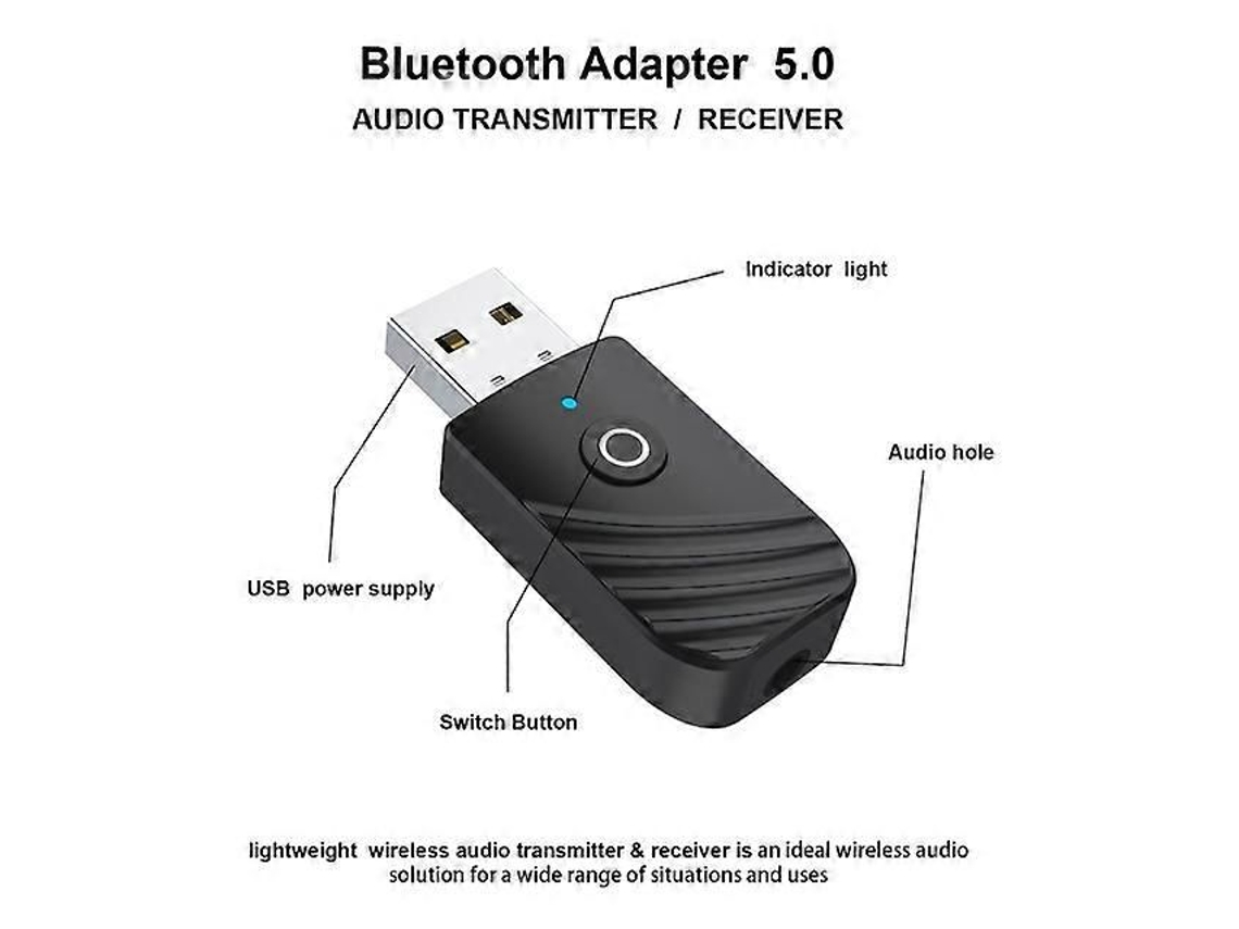 Transmissor E Receptor Bluetooth 5.0 Usb Estéreo Com Bluetooth, Rca E Aux De 3,5 Mm Para Tv, Pc, Fones De Ouvido, Sistema De Som Doméstico E Auto