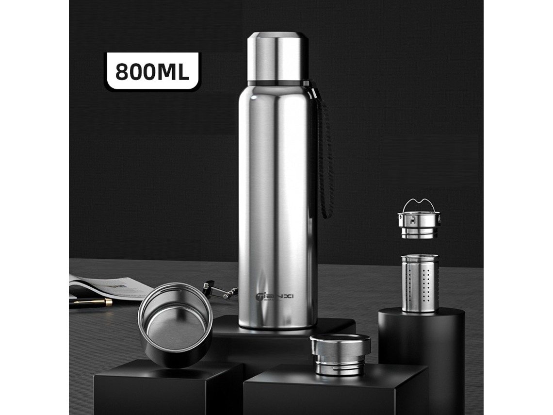 Termo De Acero Inoxidable De Gran Capacidad (800 Ml, Plateado), Diseño A Prueba De Fugas, Termo Portátil A Prueba De Fugas.