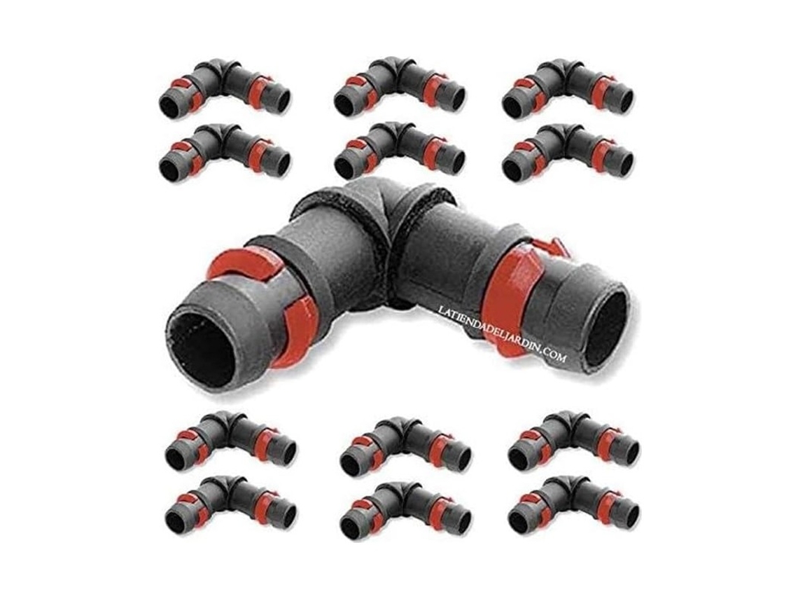 Pack 25 Codo Riego Por Goteo 16mm Anilla De Seguridad | Codo Conector Tuberia 16 Mm | Codo Goteo Para Manguera De Riego 16 Mm