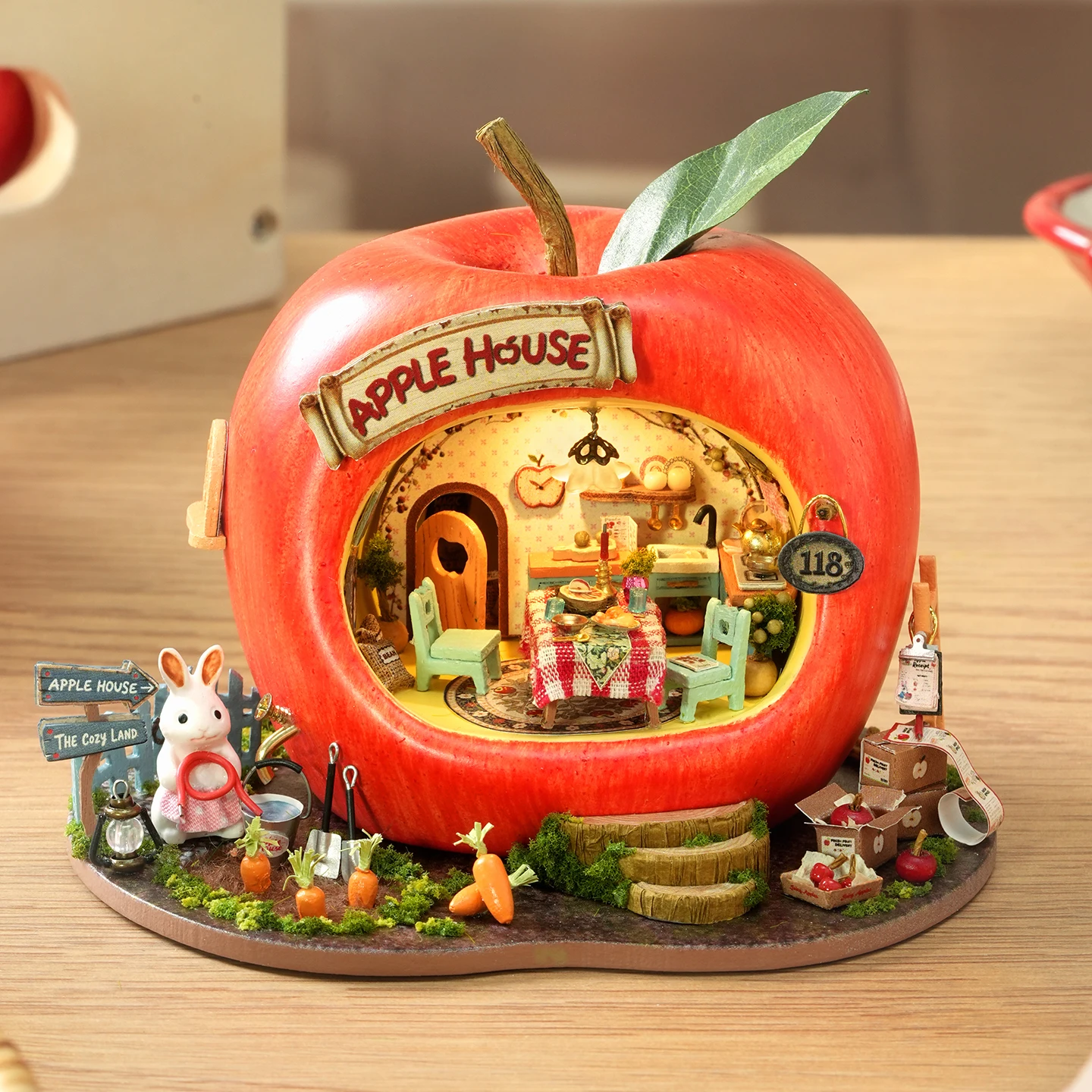 Escena En Miniatura Para Hacer Tú Mismo: Ciudad De Las Frutas - Taller De Conejos Y Manzanas - Decoración Del Hogar