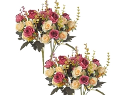 2 Rosas Artificiales De Plástico, Flores Para Decoración De Mesa En El Hogar, Hotel Y Boda, Rojo Rosa