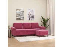 Sofá De 3 Plazas | Sofá De Salón | Sofá De Descanso Con Taburete De Terciopelo Rojo Tinto 180 Cm Wsd911993