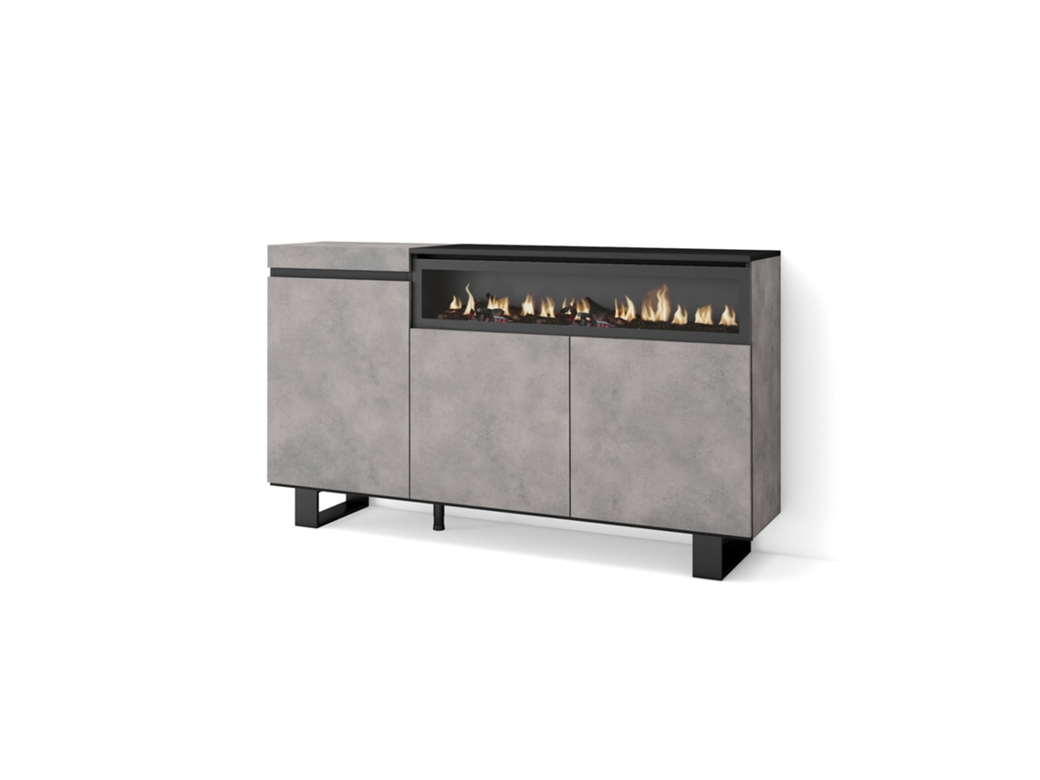 Aparadores para salón 150x87x35cm 3 Puertas Chimenea eléctrica Diseño industrial Cemento