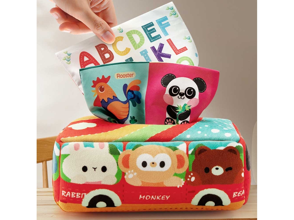 Caja de pañuelos (Animal Bus), juguete educativo sensorial