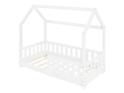 Cama infantil casa ML-Design 70x140 cm color blanco con protección anticaída y somier