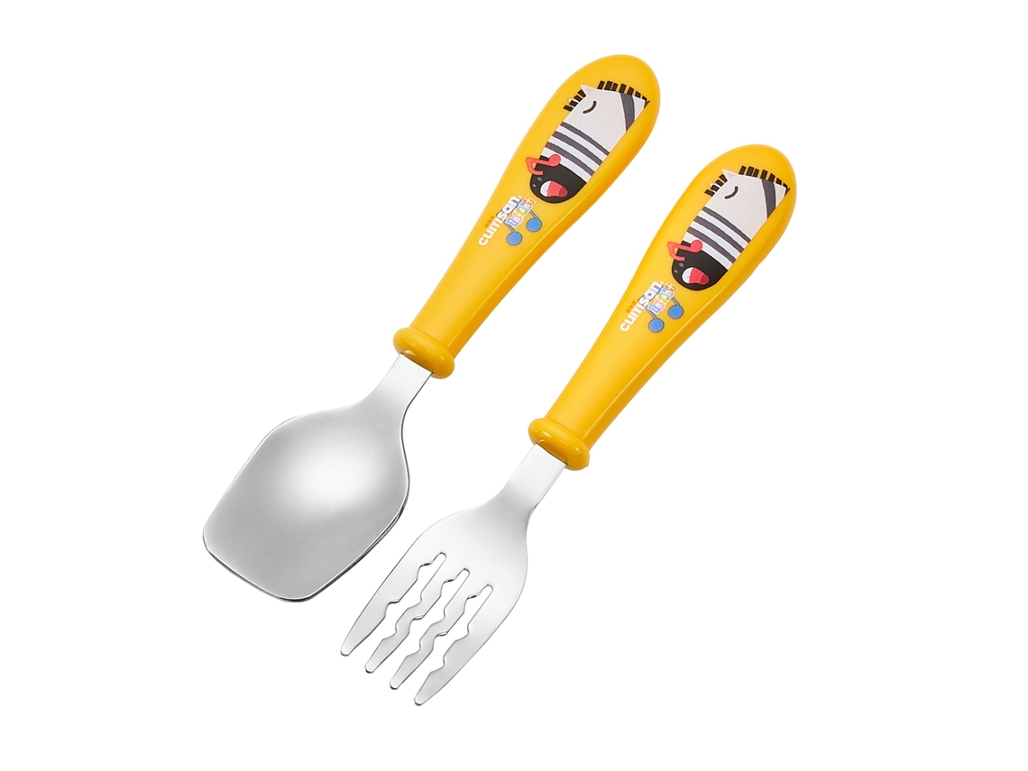 Set de Cubiertos Infantiles de 15 cm en Acero Inoxidable. Amarillo CUITISAN