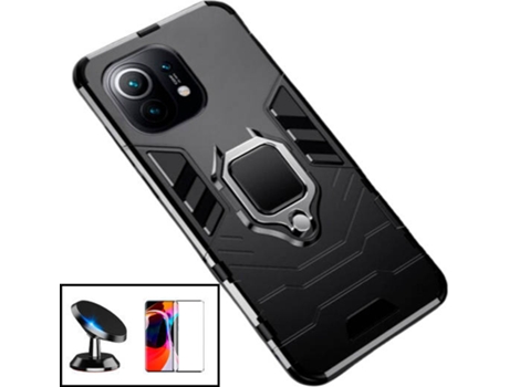 Kit Carcasa, Protector y Soporte Magnético Auto Xiaomi Mi 11 Lite 5G PHONECARE Military Defender Negro