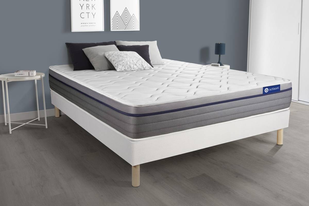 Conjunto de Somier Blanco + Colchón ACTISOM Actiflex Zen (150x190 cm - Muelles Ensacados)