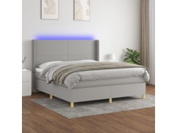 Cama Box Spring Colchón Y Luces Led Tela Gris Claro 160x200 Cm