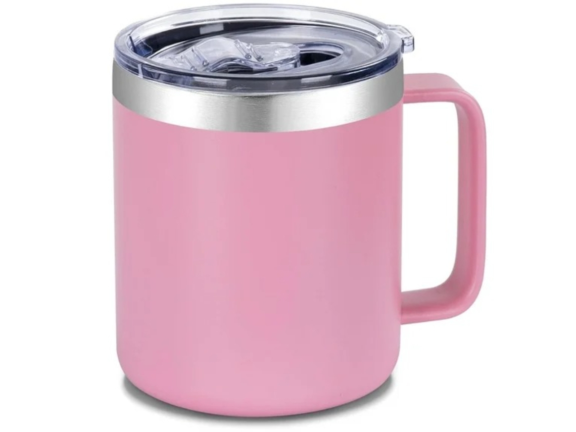 Taza térmica de acero inoxidable de 350 ml / 12 oz, con doble pared y aislamiento al vacío, además de tapa deslizante, color rosa. Hexinyigjly
