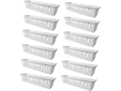 Juego De 12 Cestas De Almacenamiento Rectangulares Multiusos De Plástico Perforado Blanco