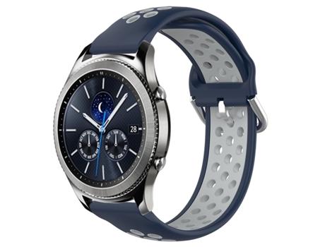 Correa Smartwatch para Samsung Gear S3 Classic 22mm Silicona Deportiva Transpirable Perforada (Azul Medianoche + Gris)