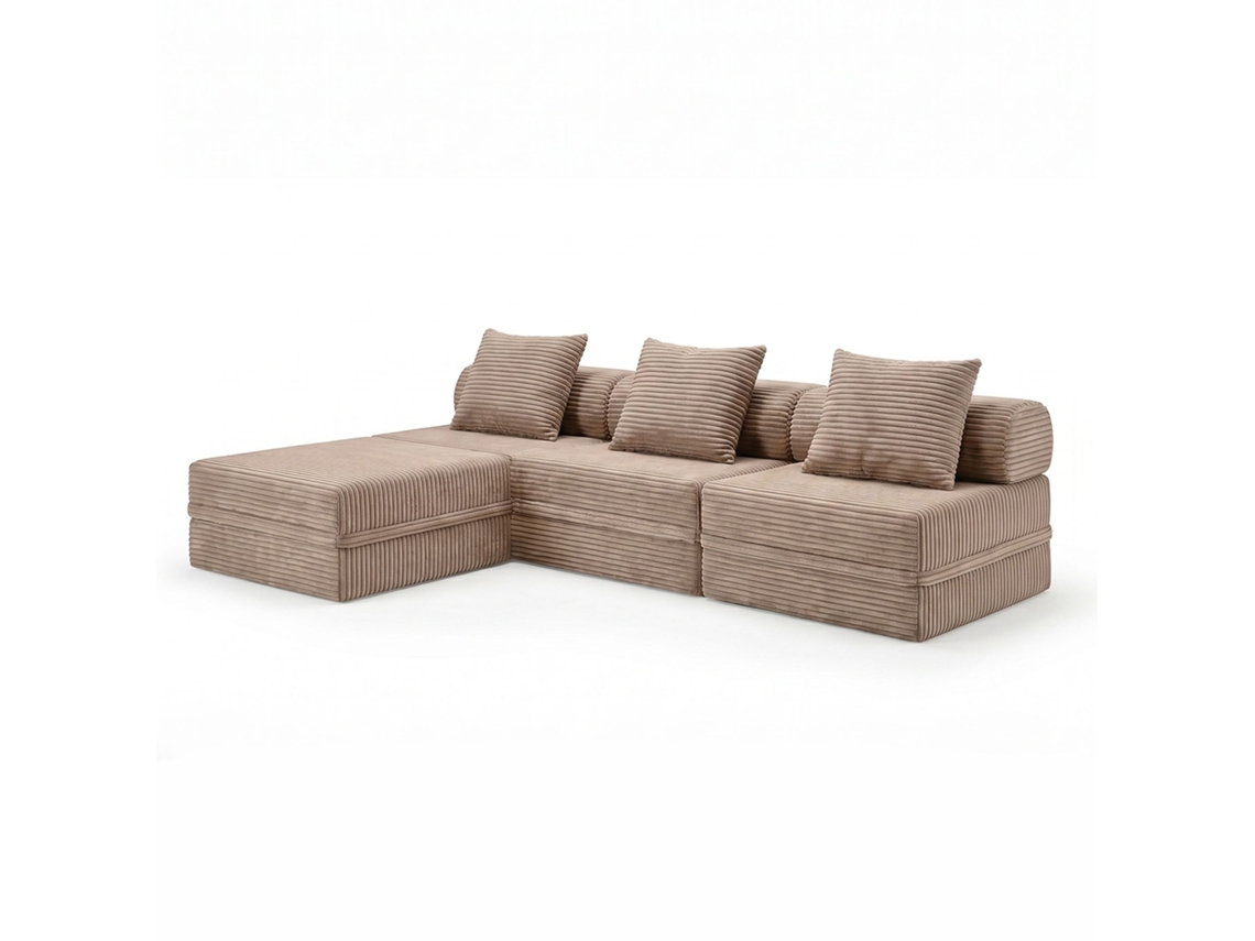 Sofá modular 3+1 + otomana convertible, terciopelo a rayas, color topo, SKOFFA