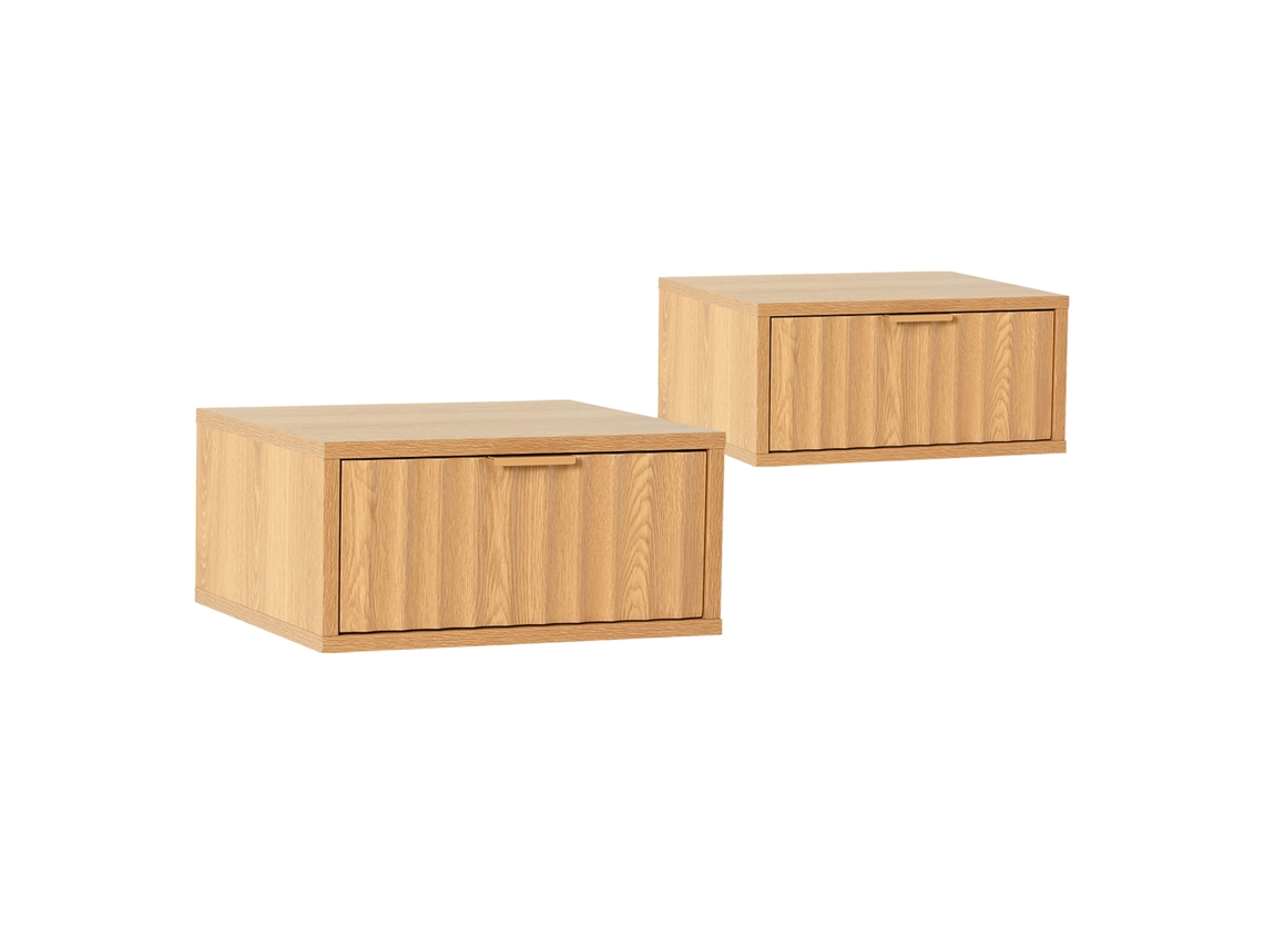 Juego de 2 mesitas de noche flotantes Lluvia con 1 cajón, efecto roble, Vs Venta Stock