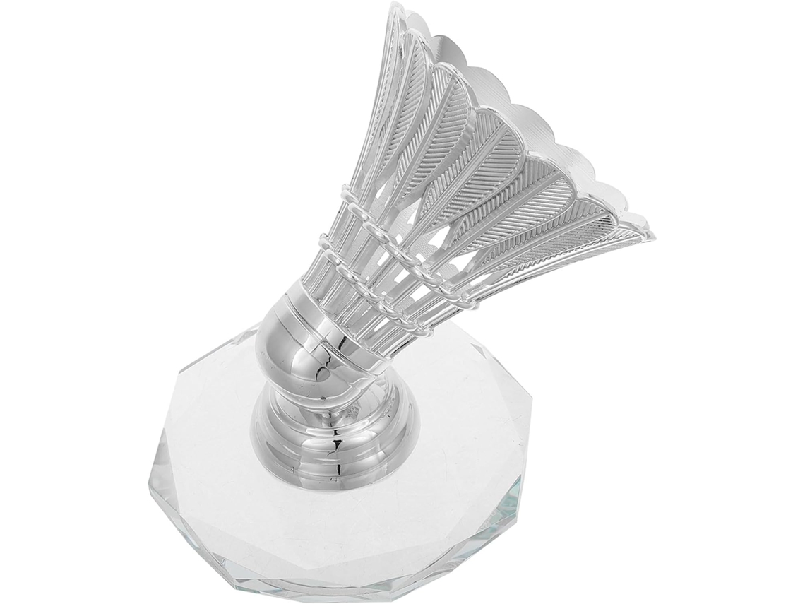 Figura Decorativa De Bádminton Plateada Con Base Cilíndrica, 1 Pieza.