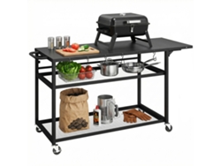 Carrito de jardín/barbacoa con ruedas, estante lateral plegable, tres estantes, 133 x 48,5 x 82 cm, negro. PMM CAPITALI