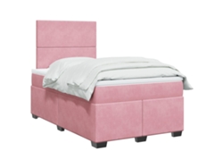 Cama Box Spring Con Colchón Terciopelo Rosa 120x200 Cm