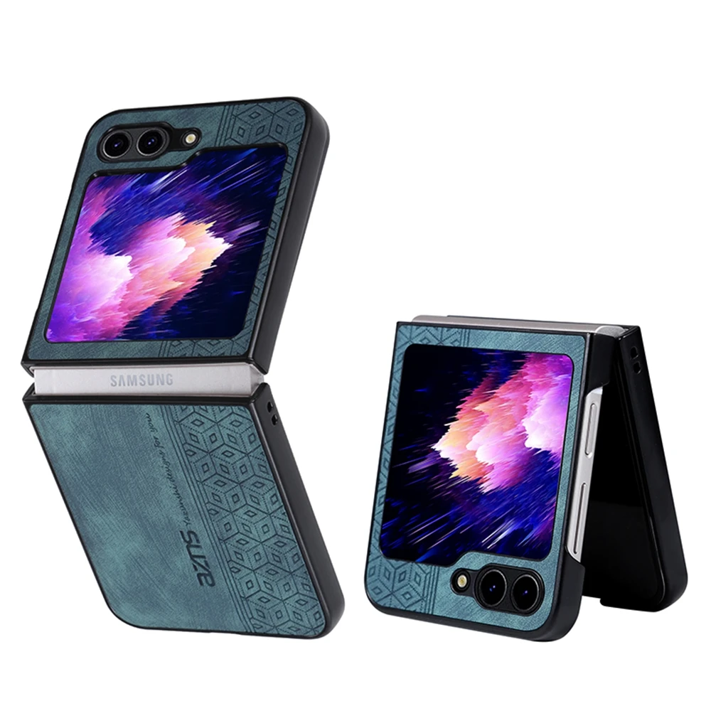 (verde, Galaxy Z Flip7) Funda Para Teléfono Con Lujosa Textura De Cuero Retro, Cubierta Protectora Mate A Prueba De Polvo.