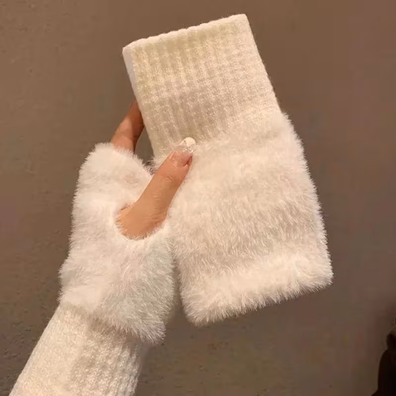 Guantes de malla unisex, resistentes al viento, de ante, con dedos cortos, cálidos para el invierno Stelasplen