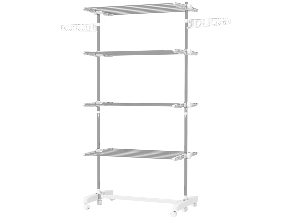 Tendedero portátil, 142 x 55 x 172 cm, plegable, con ruedas, función de bloqueo, solapas laterales, ABS, blanco Mc Star (4 niveles)