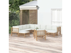 Conjunto de jardín de bambú de 12 piezas con cojines en blanco y crema DKD Home Decor
