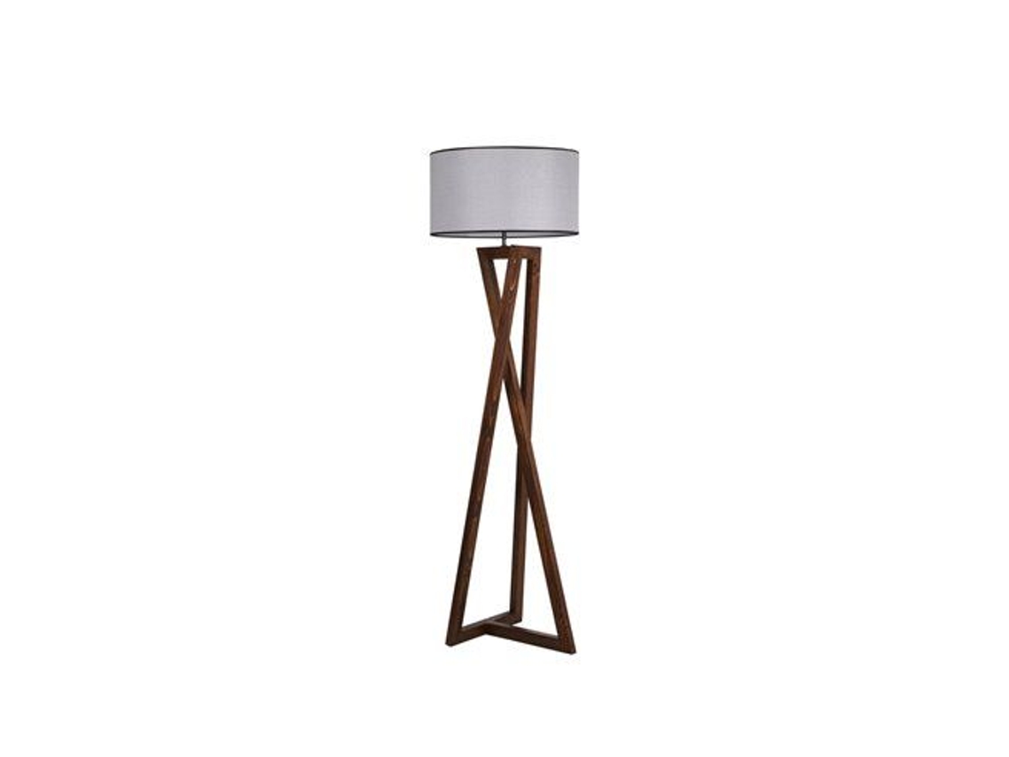 Lámpara De Pie Model 4 E27 Ip20 Fabricada En Madera Y Tela Color Gris