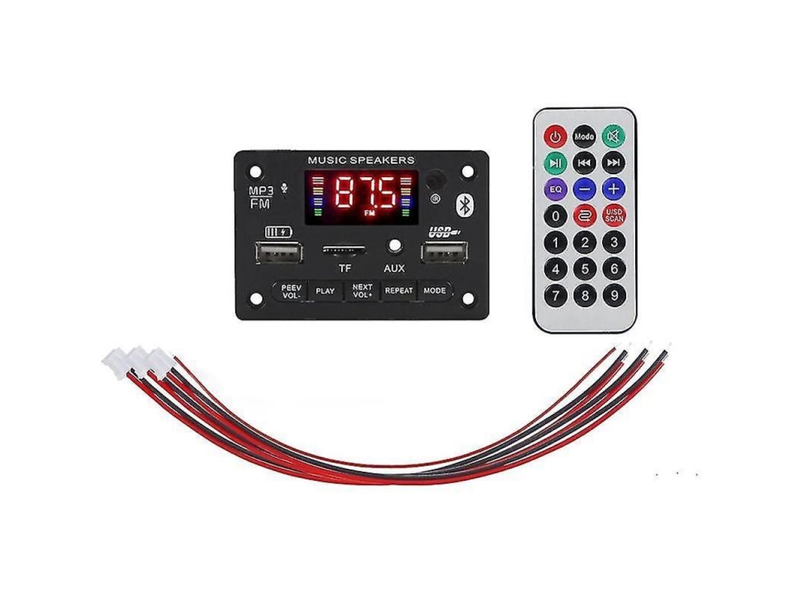 Módulo De Radio Para Coche Con Bluetooth 5.0, Amplificador De 6w, Compatible Con Mp3, Tf, Usb, Control Remoto, 6v-12v, Negro.