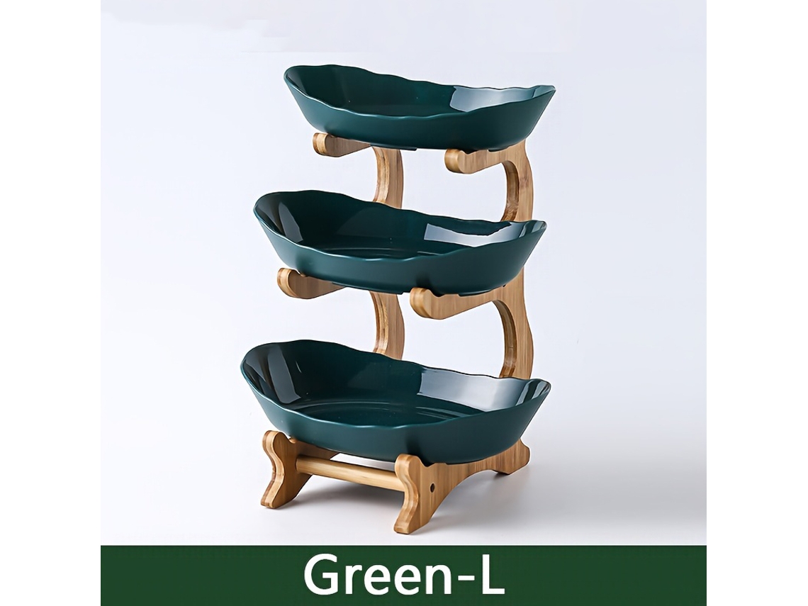 (verde L) Bandeja De Madera Para Frutas Y Postres Con Separadores Y Base