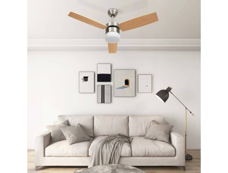 vidaXL Ventilador de techo lámpara mando distancia marrón claro 108cm