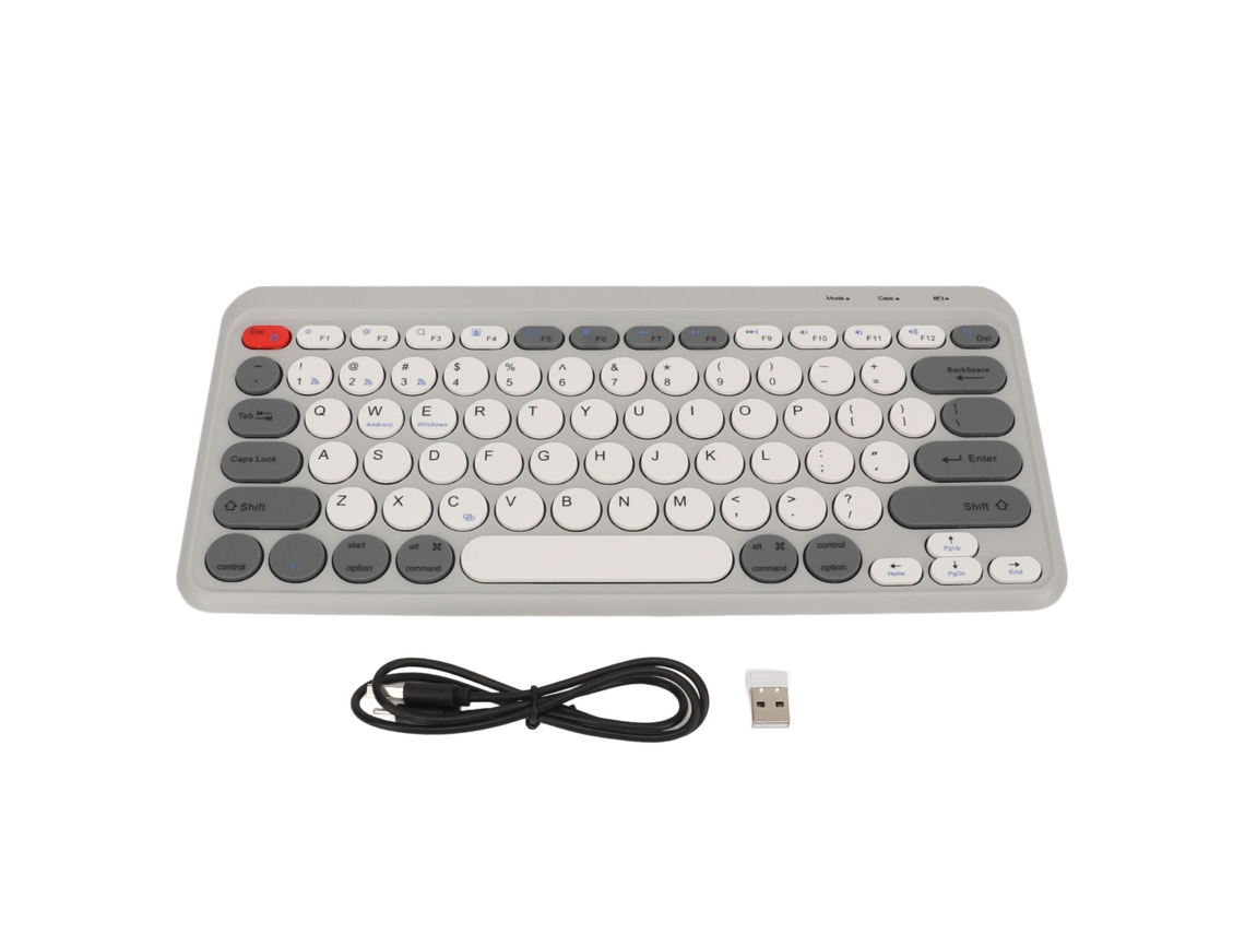 Teclado Inalámbrico Bluetooth De 2,4 Ghz, Modo Dual, Mini Compacto Con Teclas Redondas, Blanco, Para Windows, Android E Ios.