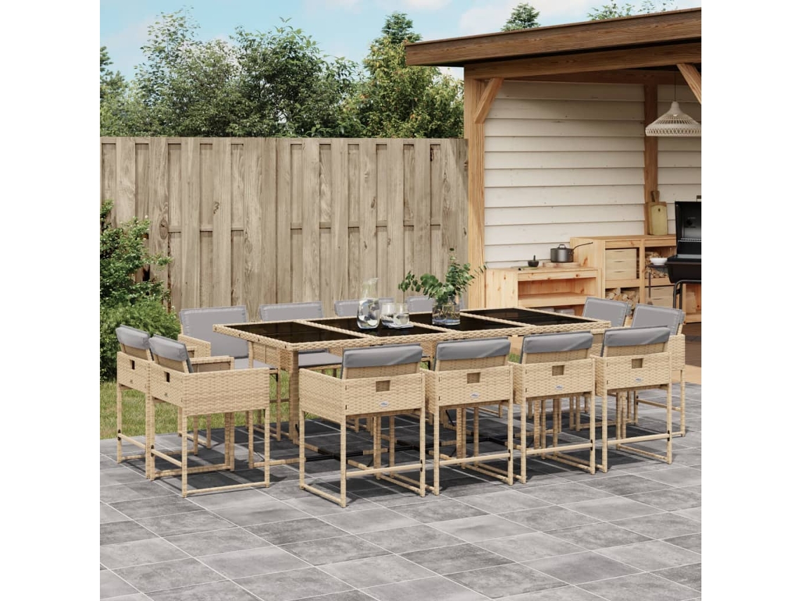 Conjunto de comedor de jardín de 13 piezas con cojines en mimbre beige mixto DKD Home Decor