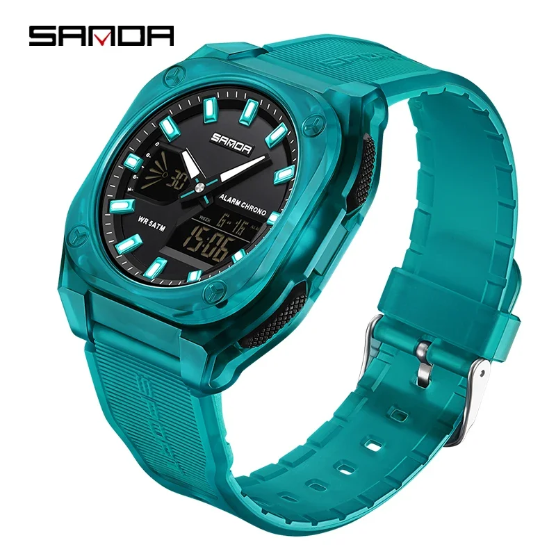 Reloj de cuarzo para hombre, estilo deportivo militar, resistente al agua. MDUG (azul transparente).