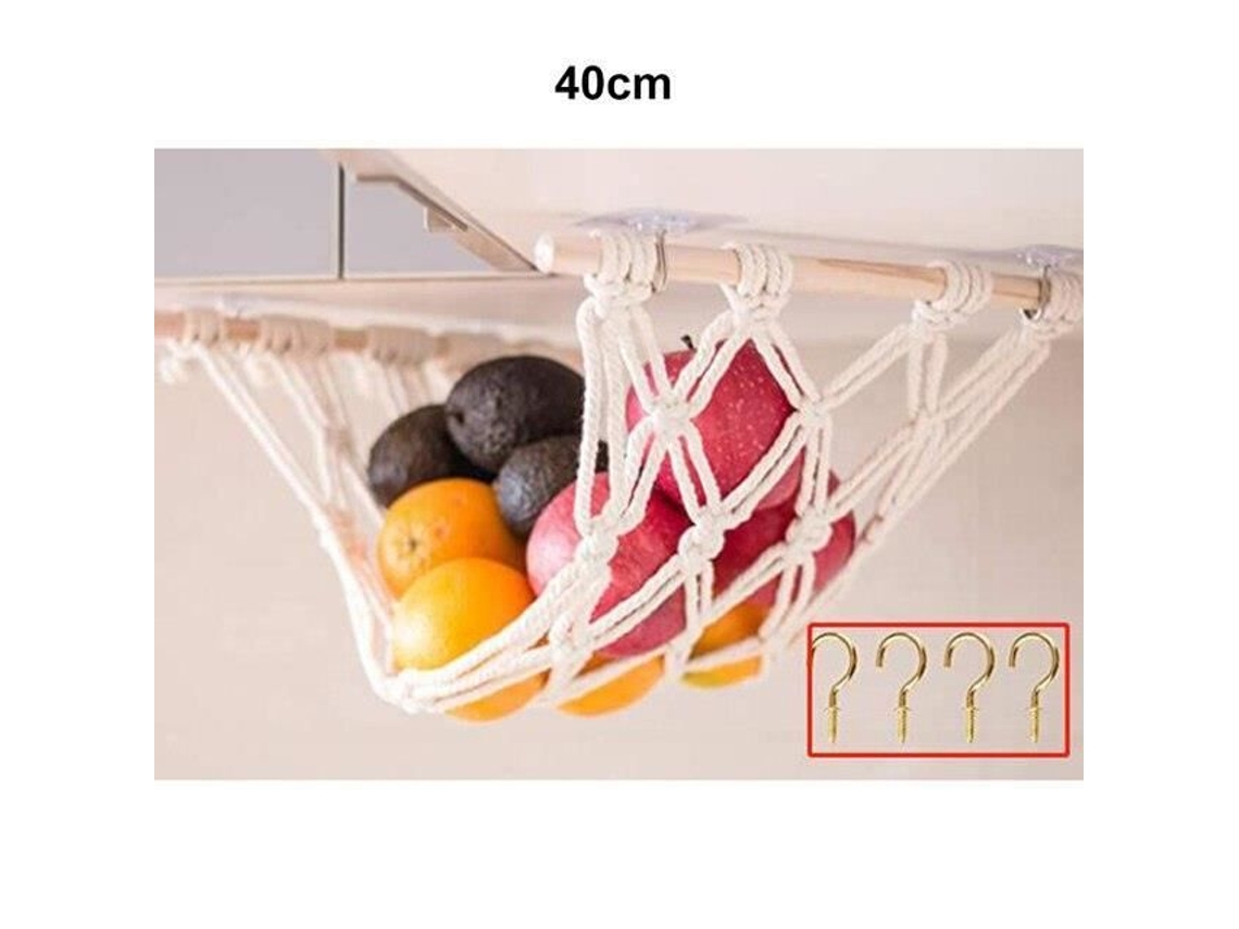 Aguja de tejer, red para frutas y verduras de 37,5 x 30 cm, accesorio de cocina, práctica cesta de fruta colgante para debajo del armario, Ywei