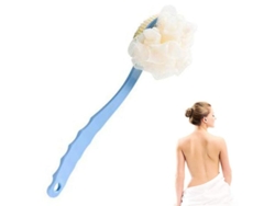 Cepillo De Baño Con Cerdas De Acero Y Esponja, De Color Azul, Con Mango Largo Y Doble Función Para Pieles Sensibles.