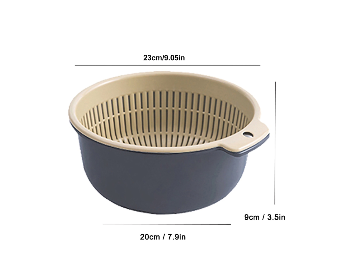 Cesta De Dos Niveles Para Lavar Verduras Y Frutas Con Desagüe, Cesta De Cocina, Material Pp, Gris/azul, 20 X 18 X 19 Cm.