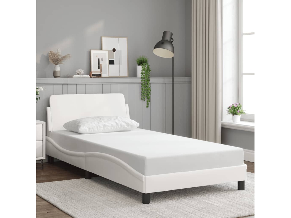Estructura De Cama Sin Colchón Cuero Sintético Blanco 100x200cm