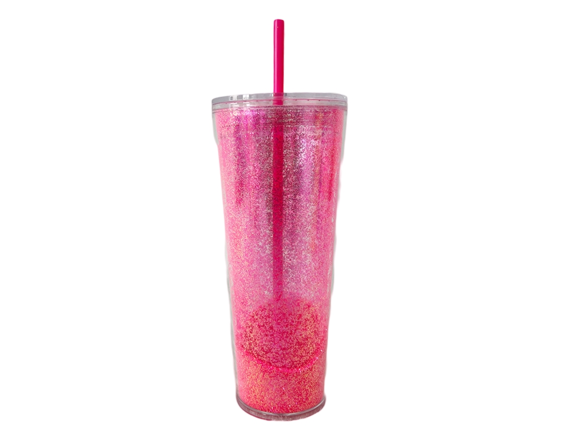 Vaso de agua ligero, compacto, portátil y personalizado, con pajita, sencillo y con doble capa de purpurina.