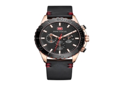 Reloj De Pulsera Redondo De Aleación Con Correa De Cuero Y Movimiento De Cuarzo (negro Y Oro Rosa).