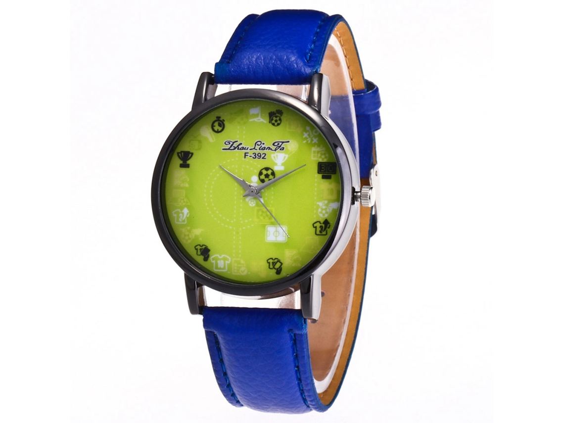 Reloj De Pulsera De Cuarzo Para Estudiantes Con Correa De Cuero Azul Marino Con Estampado De Lichi.