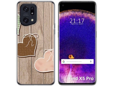 Carcasa para Oppo Find X5 Pro 5G TUMUNDOSMARTPHONE Dibujos Corazones Madera Multicolor