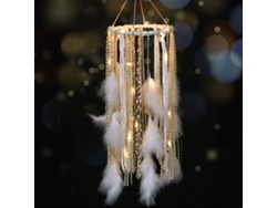 Móvil de ensueño con grandes plumas blancas y luces LED con 2 pilas AA, decoración para habitación de bebé, boda, fiesta, regalo (dorado)