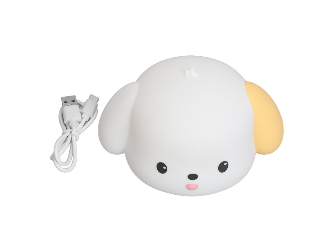 Lámpara de noche recargable de silicona suave con forma de perro pequeño para mesita de noche.