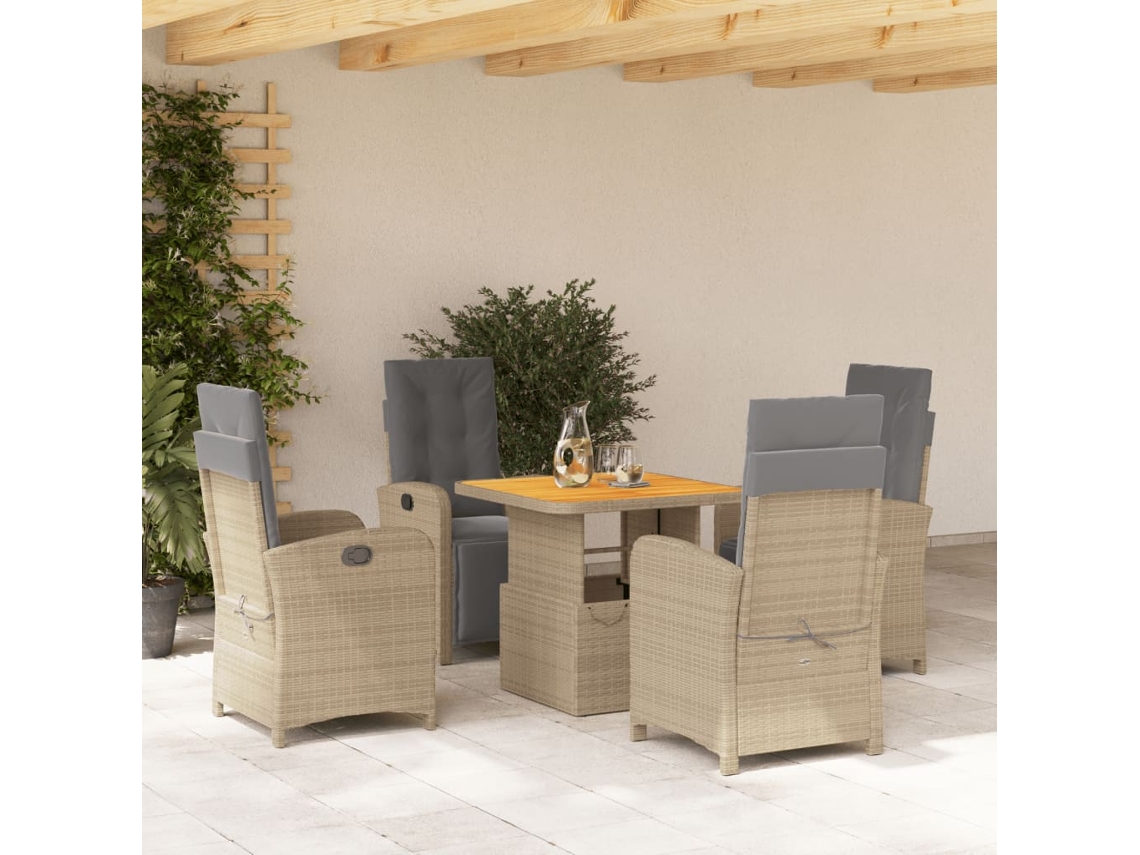 Juego de comedor de jardín de 5 piezas con cojines de mimbre beige de DKD Home Decor
