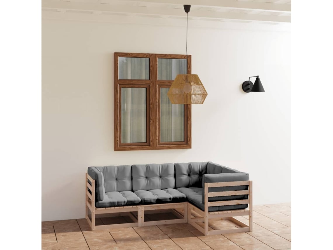 Conjunto de salón de jardín de 4 piezas con cojines de pino macizo DKD Home Decor