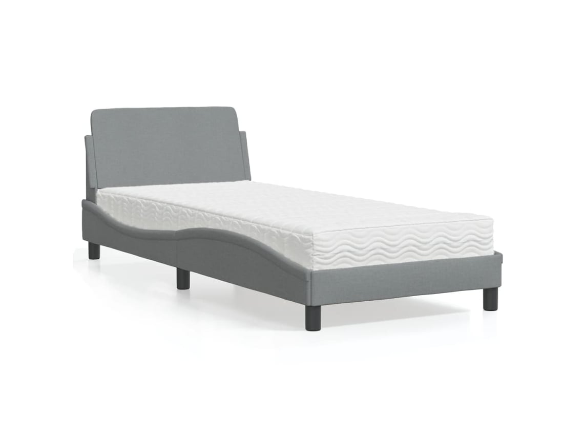 Cama Con Colchón Tela Gris Claro 80x200 Cm