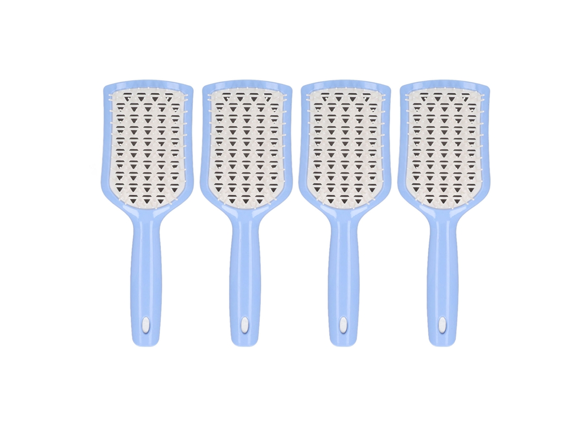 4pcs Cepillo De Pelo Ventilado Curvo Para Secado Rápido Con Masaje Scalp Promueve Crecimiento Desenreda Mango Azul