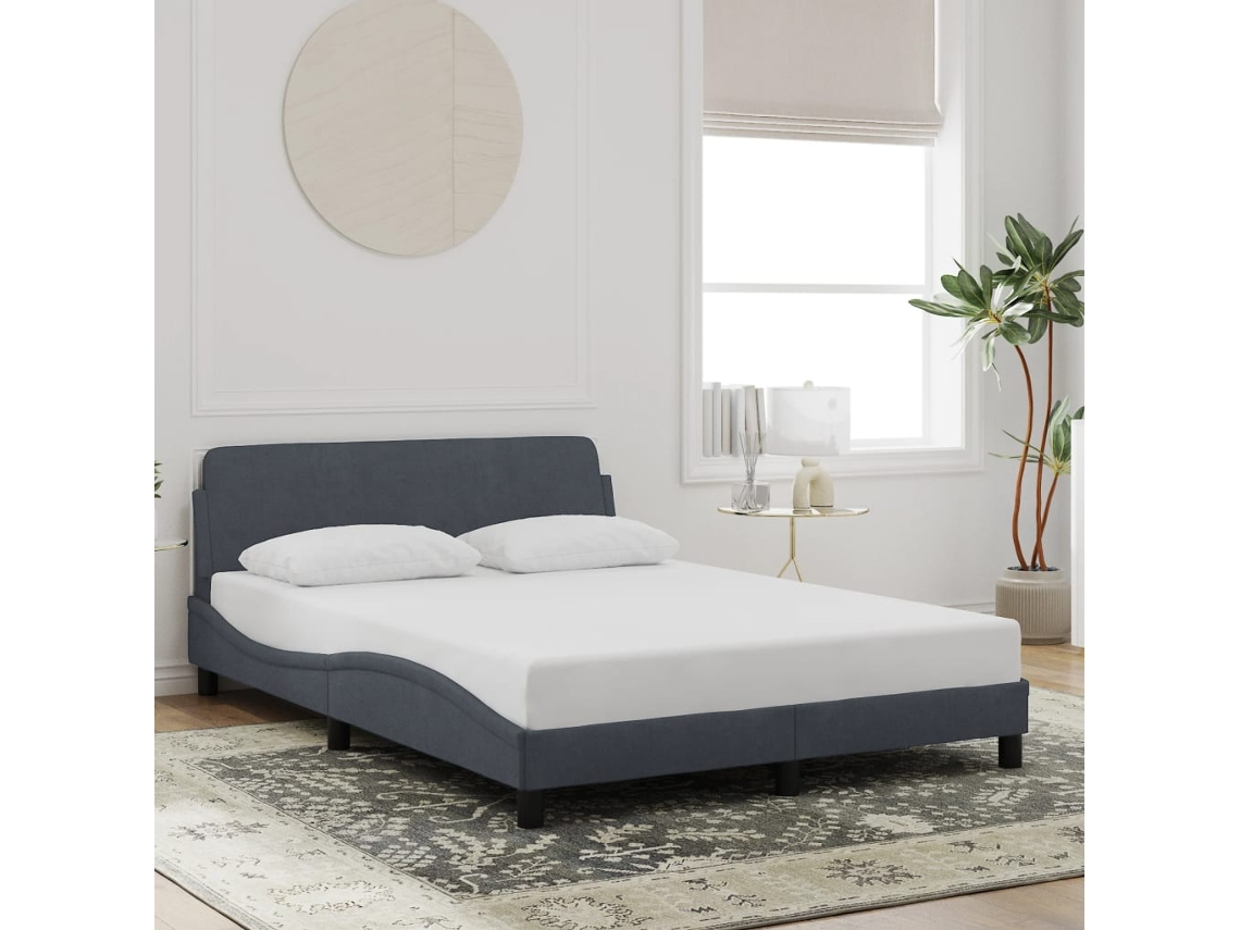 Estructura De Cama Sin Colchón Terciopelo Gris Oscuro 140x190cm